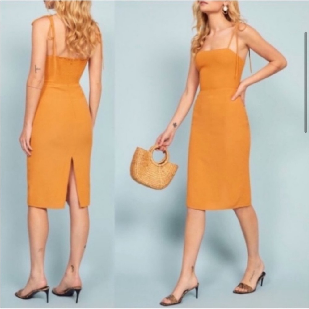 Reformation Orange Tie-Strap Midi Dress - Picture 3 of 8